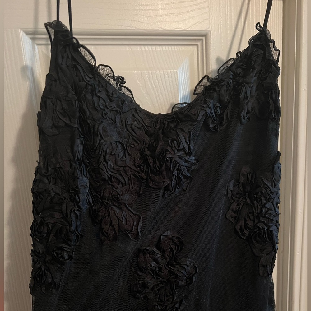 Vintage Laundry by Shelli Segal Black Chiffon Dress with Roses